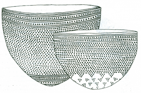 Рис. 1. Неолитические сосуды, украшенные ямочно-гребенчатым орнаментом