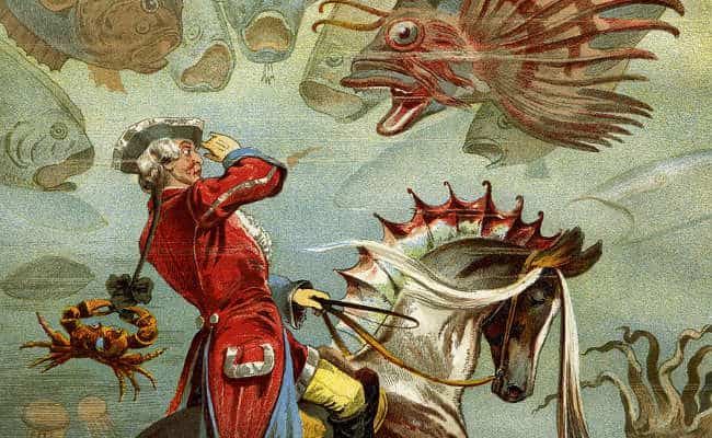The Baron travels underwater, illustrated by Gottfried Franz